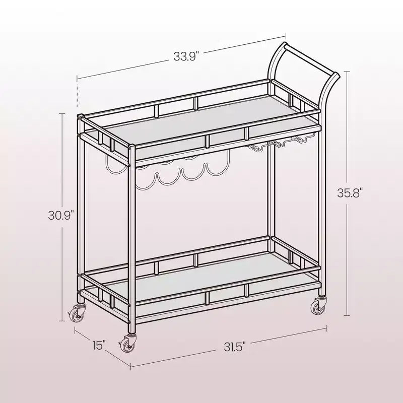 Carrello Bar, Carrello Bar da Servizio per la Casa, Carrello Porta Vino con 2 Ripiani a Specchio, Porta Bottiglie, Porta Bicchieri, Per Cucina, Sala da Pranzo