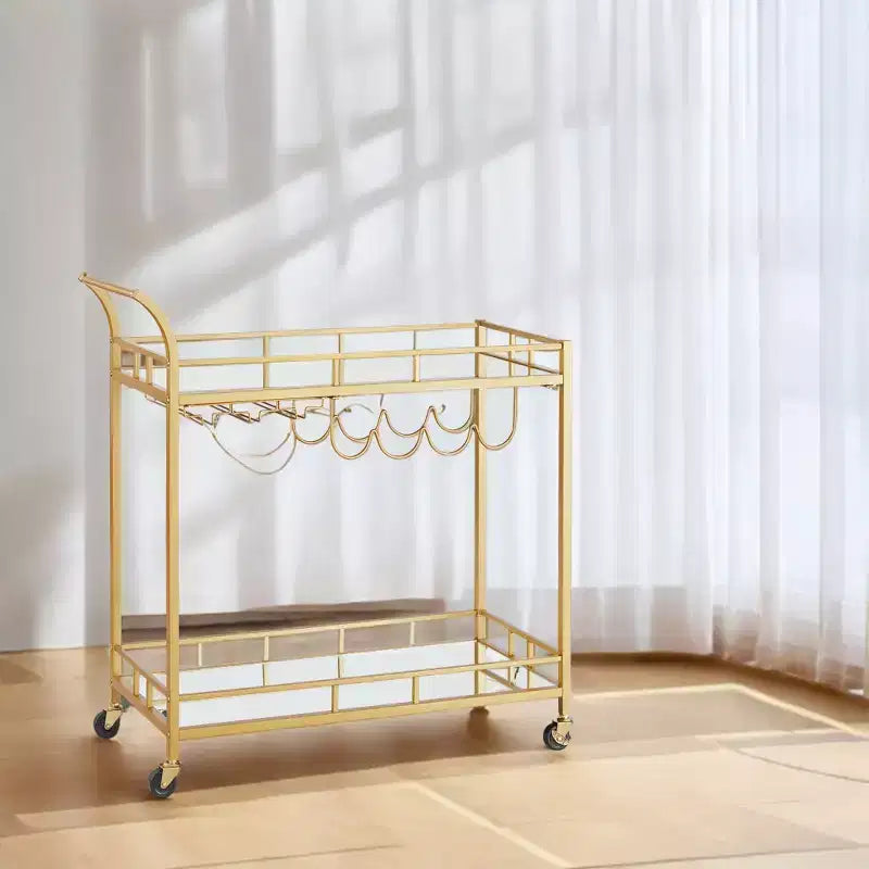 Carrello Bar, Carrello Bar da Servizio per la Casa, Carrello Porta Vino con 2 Ripiani a Specchio, Porta Bottiglie, Porta Bicchieri, Per Cucina, Sala da Pranzo