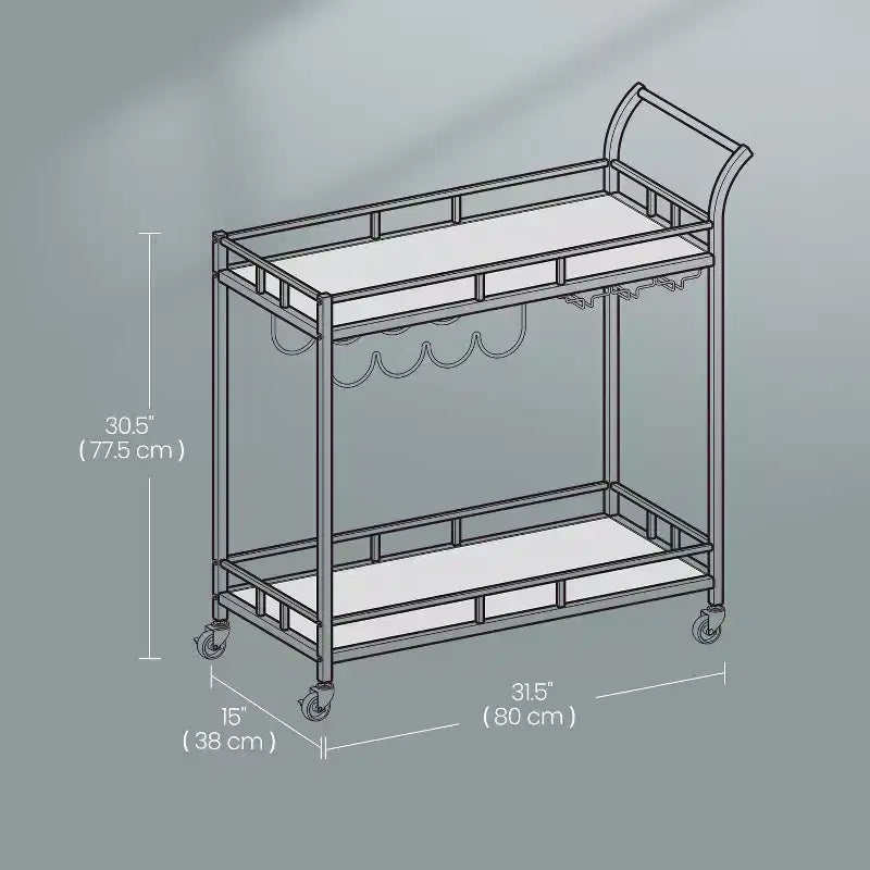 Carrello Bar, Carrello Bar da Servizio per la Casa, Carrello Porta Vino con 2 Ripiani a Specchio, Porta Bottiglie, Porta Bicchieri, Per Cucina, Sala da Pranzo