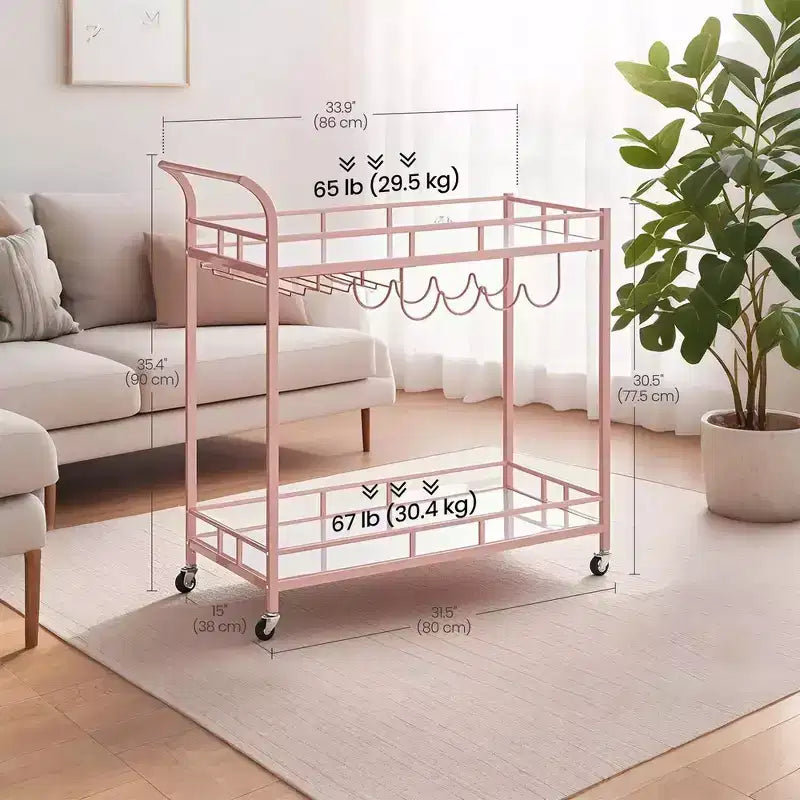 Carrello Bar, Carrello Bar da Servizio per la Casa, Carrello Porta Vino con 2 Ripiani a Specchio, Porta Bottiglie, Porta Bicchieri, Per Cucina, Sala da Pranzo