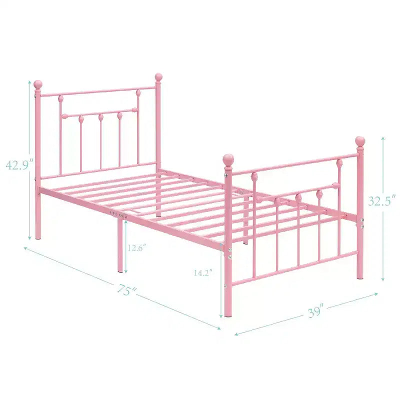 Struttura Letto a Piattaforma Matrimoniale/Doppia/Queen Size in Metallo con Testiera e Pediera, Telaio Letto Industriale, Nessuna Rete a Molle Necessaria, Spazio di Archiviazione