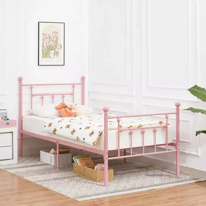 Struttura Letto a Piattaforma Matrimoniale/Doppia/Queen Size in Metallo con Testiera e Pediera, Telaio Letto Industriale, Nessuna Rete a Molle Necessaria, Spazio di Archiviazione