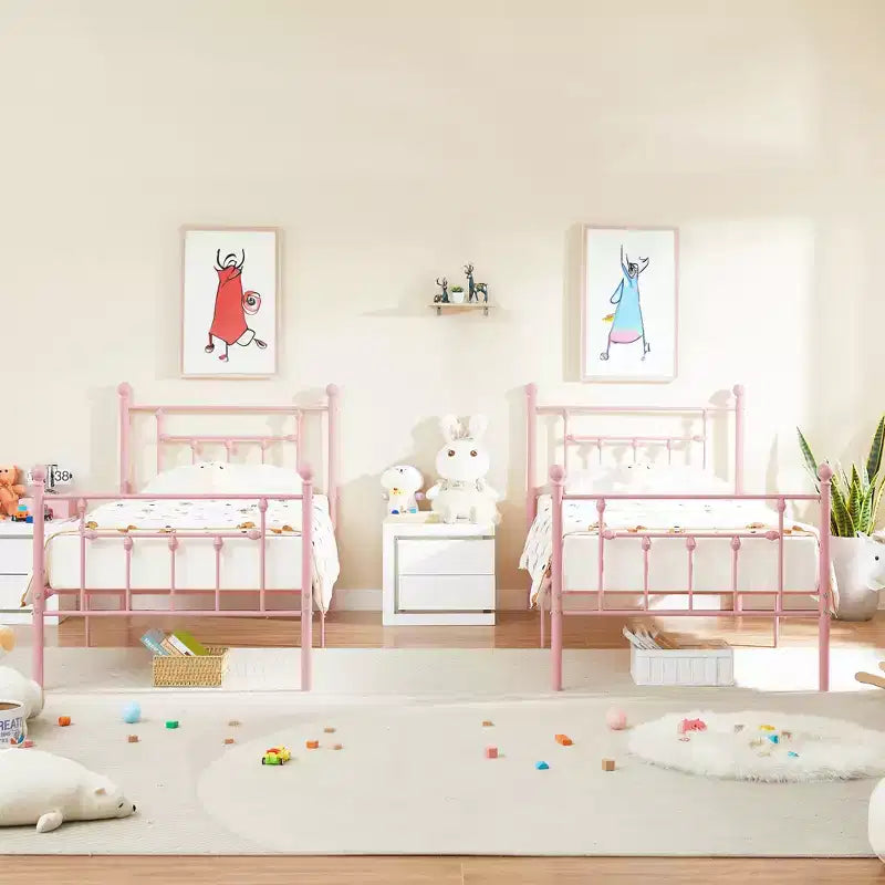 Struttura Letto a Piattaforma Matrimoniale/Doppia/Queen Size in Metallo con Testiera e Pediera, Telaio Letto Industriale, Nessuna Rete a Molle Necessaria, Spazio di Archiviazione