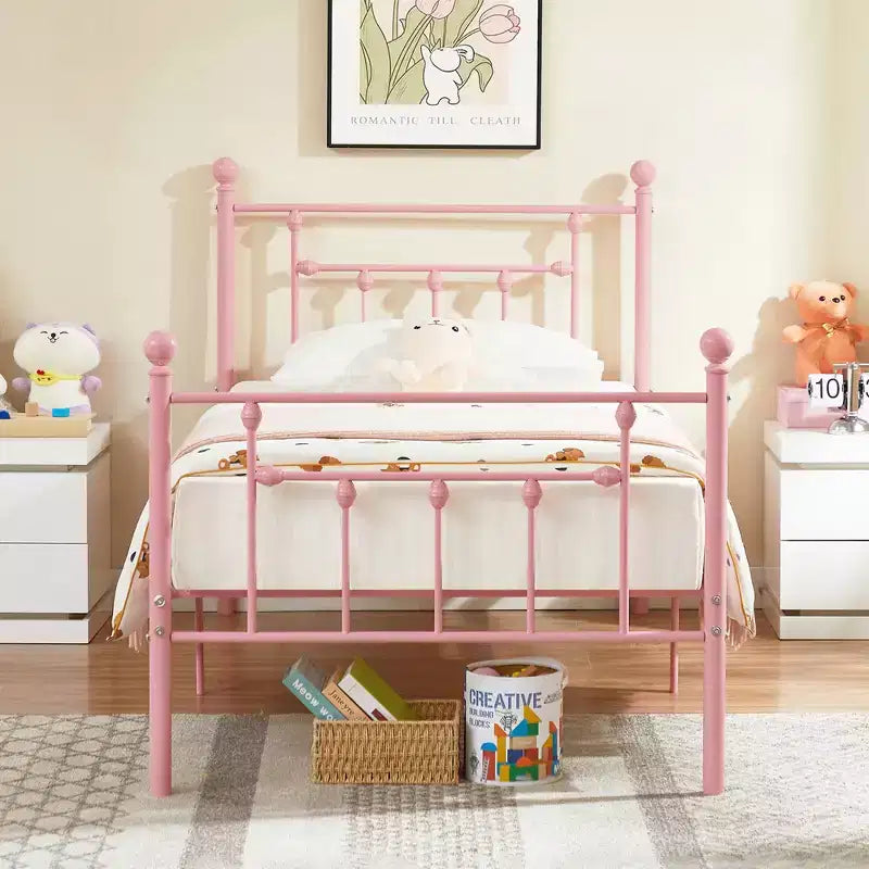 Struttura Letto a Piattaforma Matrimoniale/Doppia/Queen Size in Metallo con Testiera e Pediera, Telaio Letto Industriale, Nessuna Rete a Molle Necessaria, Spazio di Archiviazione