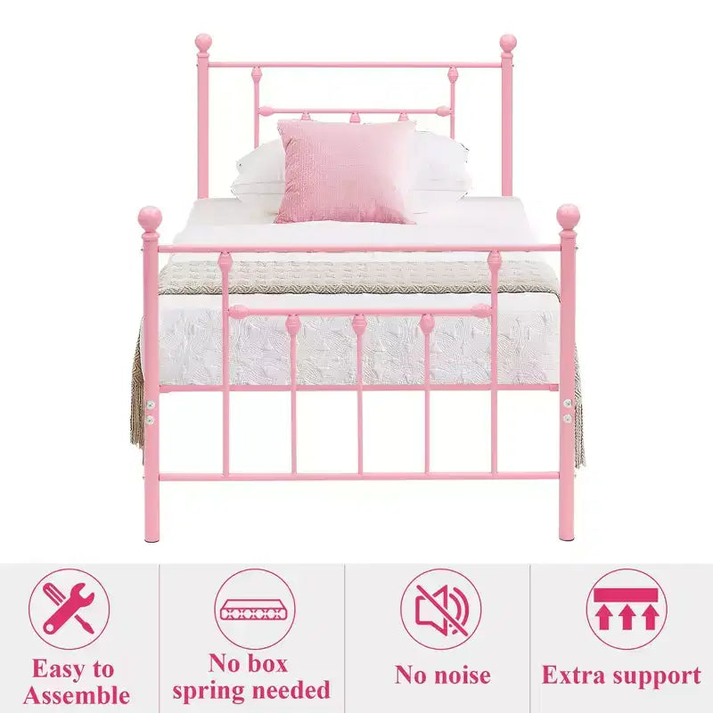 Struttura Letto a Piattaforma Matrimoniale/Doppia/Queen Size in Metallo con Testiera e Pediera, Telaio Letto Industriale, Nessuna Rete a Molle Necessaria, Spazio di Archiviazione