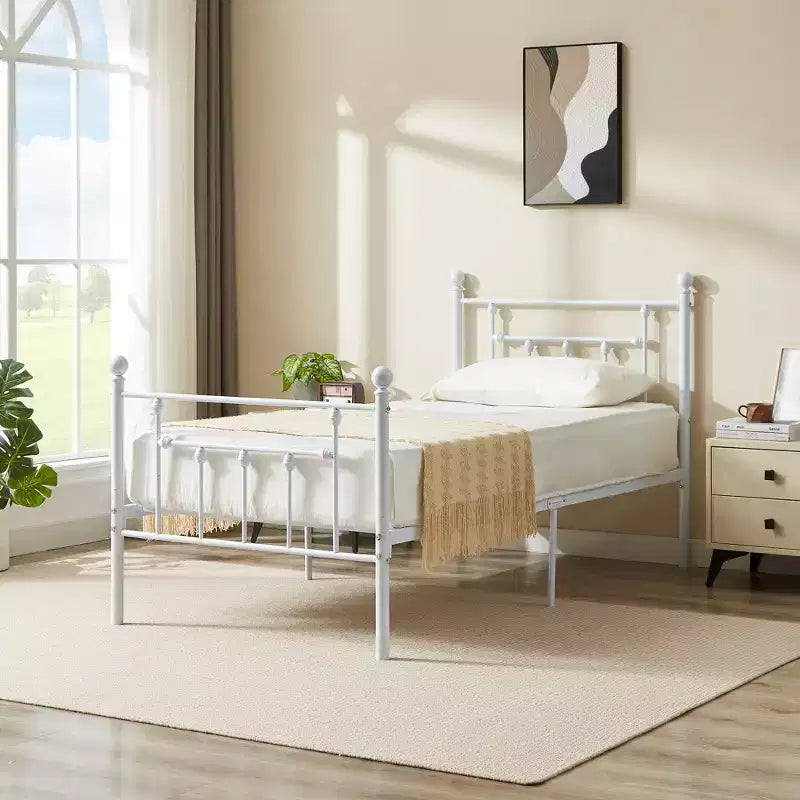 Struttura Letto a Piattaforma Matrimoniale/Doppia/Queen Size in Metallo con Testiera e Pediera, Telaio Letto Industriale, Nessuna Rete a Molle Necessaria, Spazio di Archiviazione