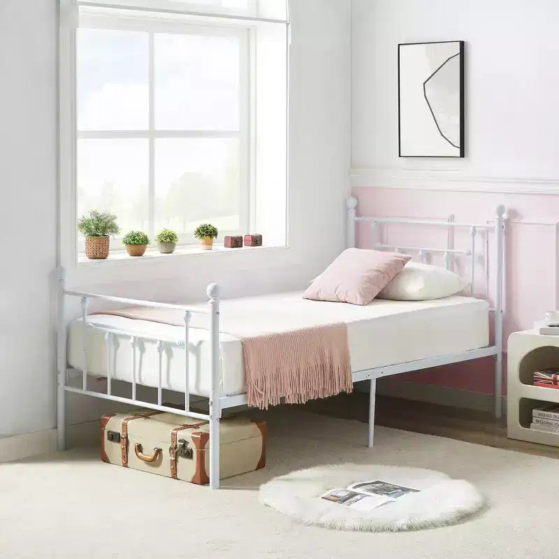 Struttura Letto a Piattaforma Matrimoniale/Doppia/Queen Size in Metallo con Testiera e Pediera, Telaio Letto Industriale, Nessuna Rete a Molle Necessaria, Spazio di Archiviazione