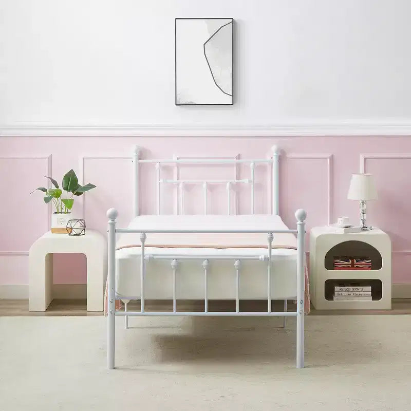 Struttura Letto a Piattaforma Matrimoniale/Doppia/Queen Size in Metallo con Testiera e Pediera, Telaio Letto Industriale, Nessuna Rete a Molle Necessaria, Spazio di Archiviazione